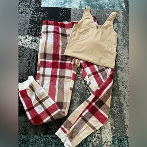 Pajama Set Red Tan White and Brown Comfy and Soft